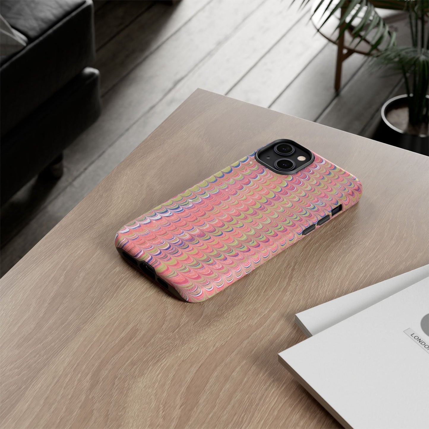 Pink Pastels Feather Marbled Vintage Design iPhone 16 + Samsung + Apple + Google - 2 finishes