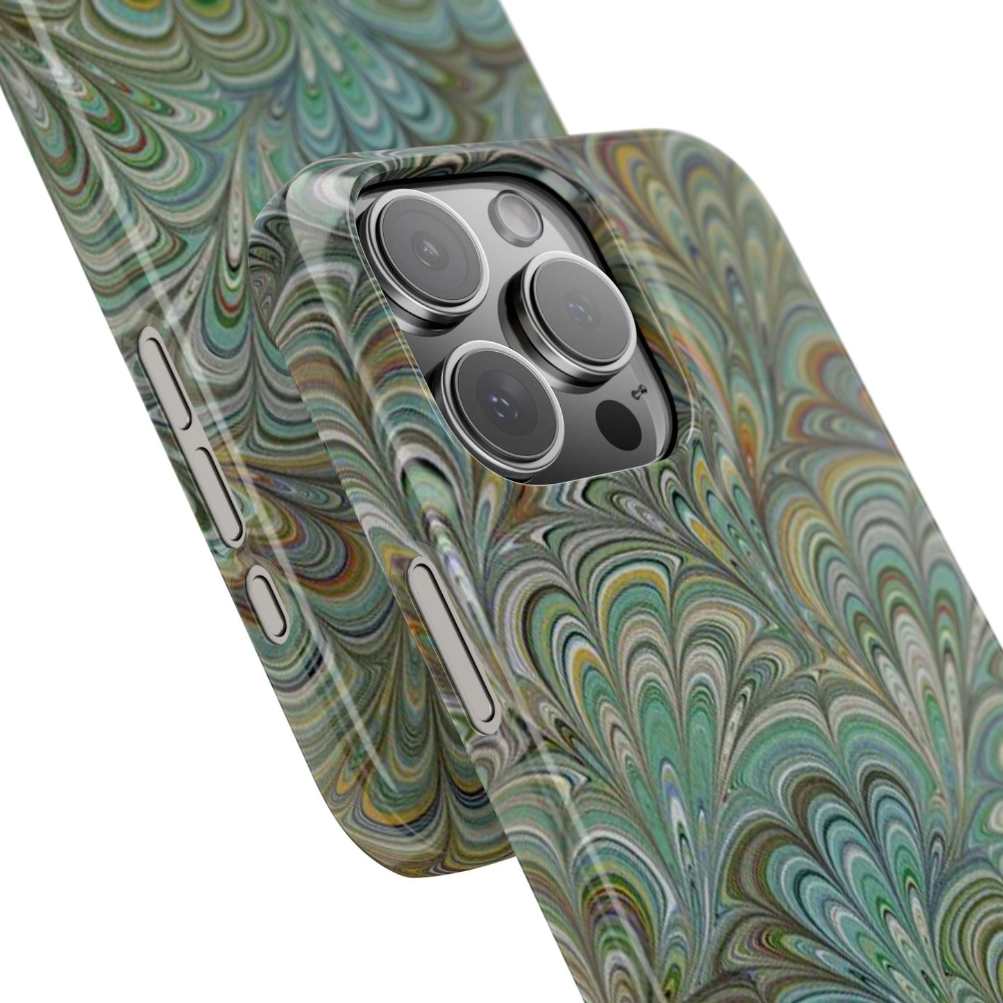 Deep Green Peacock Italian Marbled Design, Italy Feather Phone Case, Multi-Color, Slim Phone Cases, Case-Mate IPHONE16 and all sizes