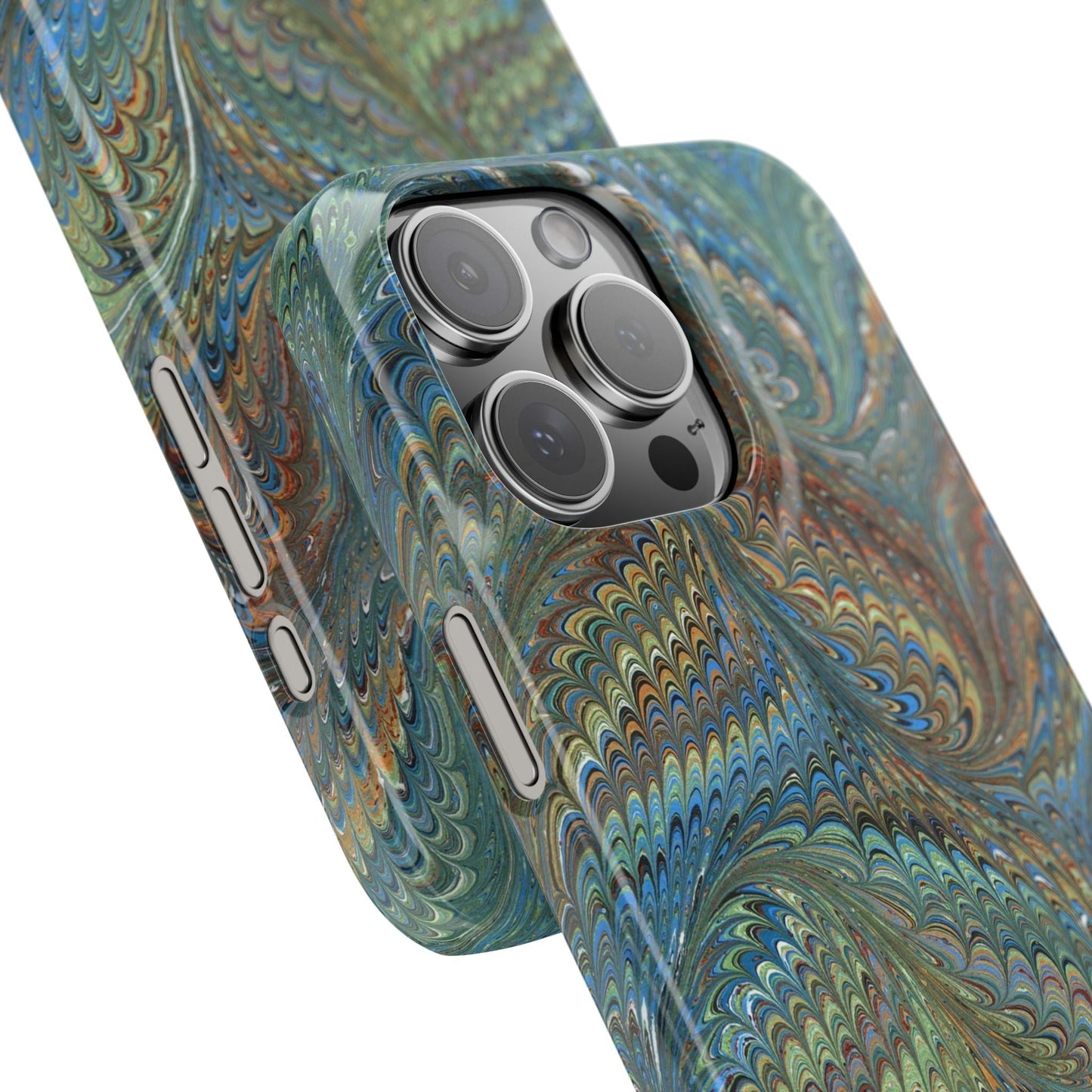 Blue and Green Italian Marbled Swirl Design, Italy Feather Phone Case, Multi-Color, Slim Phone Cases, Case-Mate IPHONE16 and all sizes