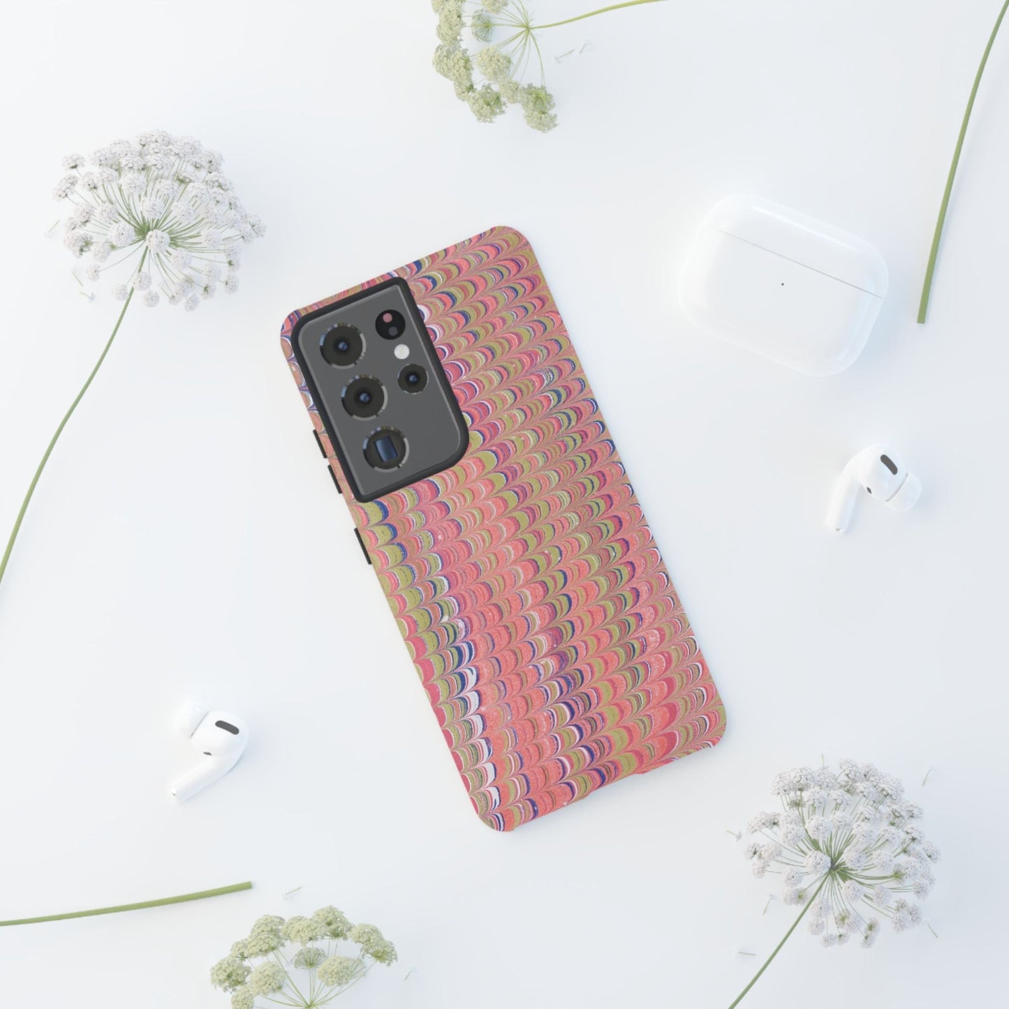 Pink Pastels Feather Marbled Vintage Design iPhone 16 + Samsung + Apple + Google - 2 finishes