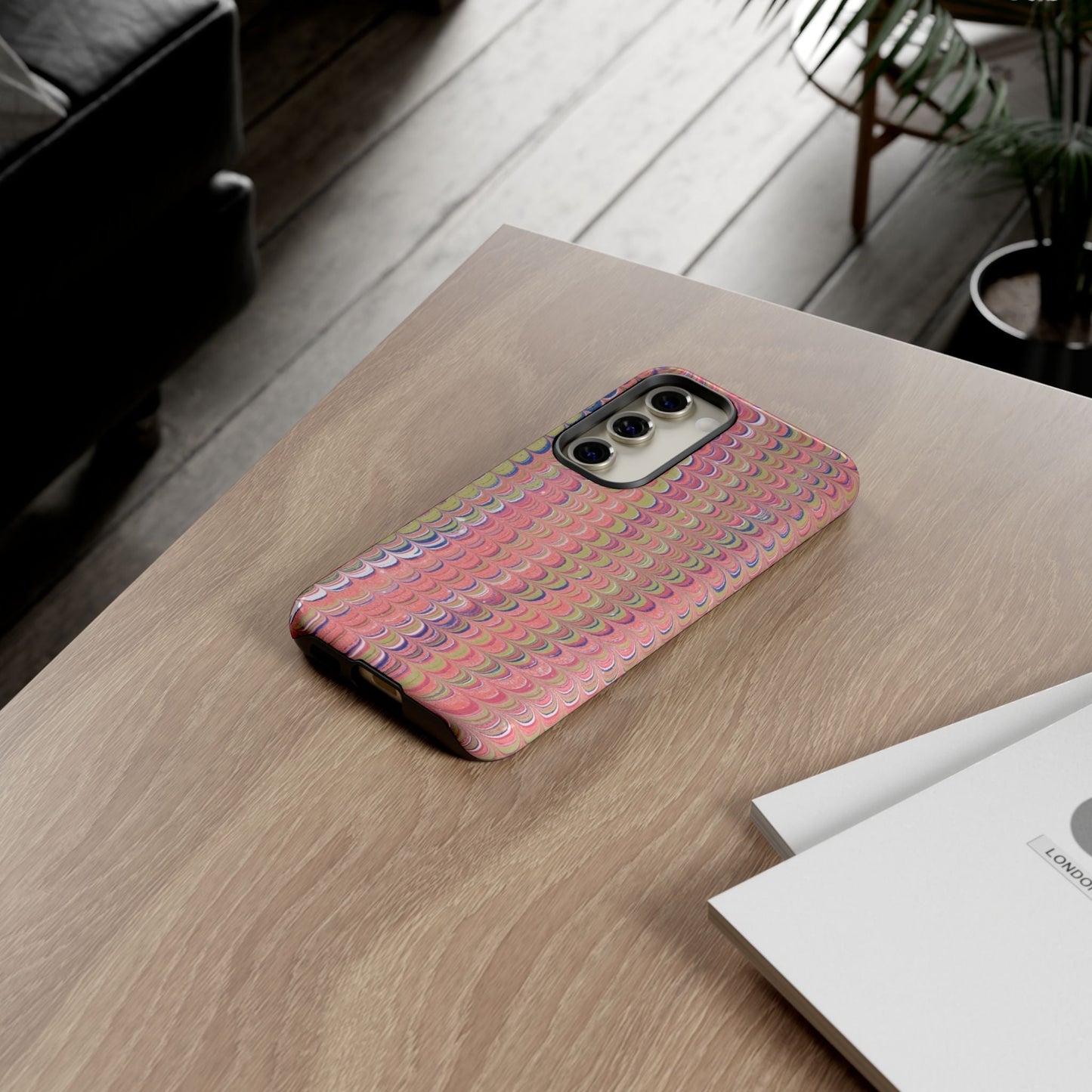 Pink Pastels Feather Marbled Vintage Design iPhone 16 + Samsung + Apple + Google - 2 finishes
