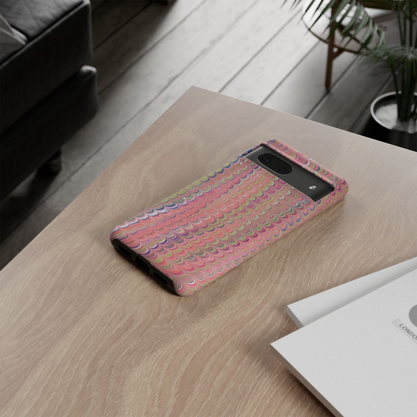 Pink Pastels Feather Marbled Vintage Design iPhone 16 + Samsung + Apple + Google - 2 finishes