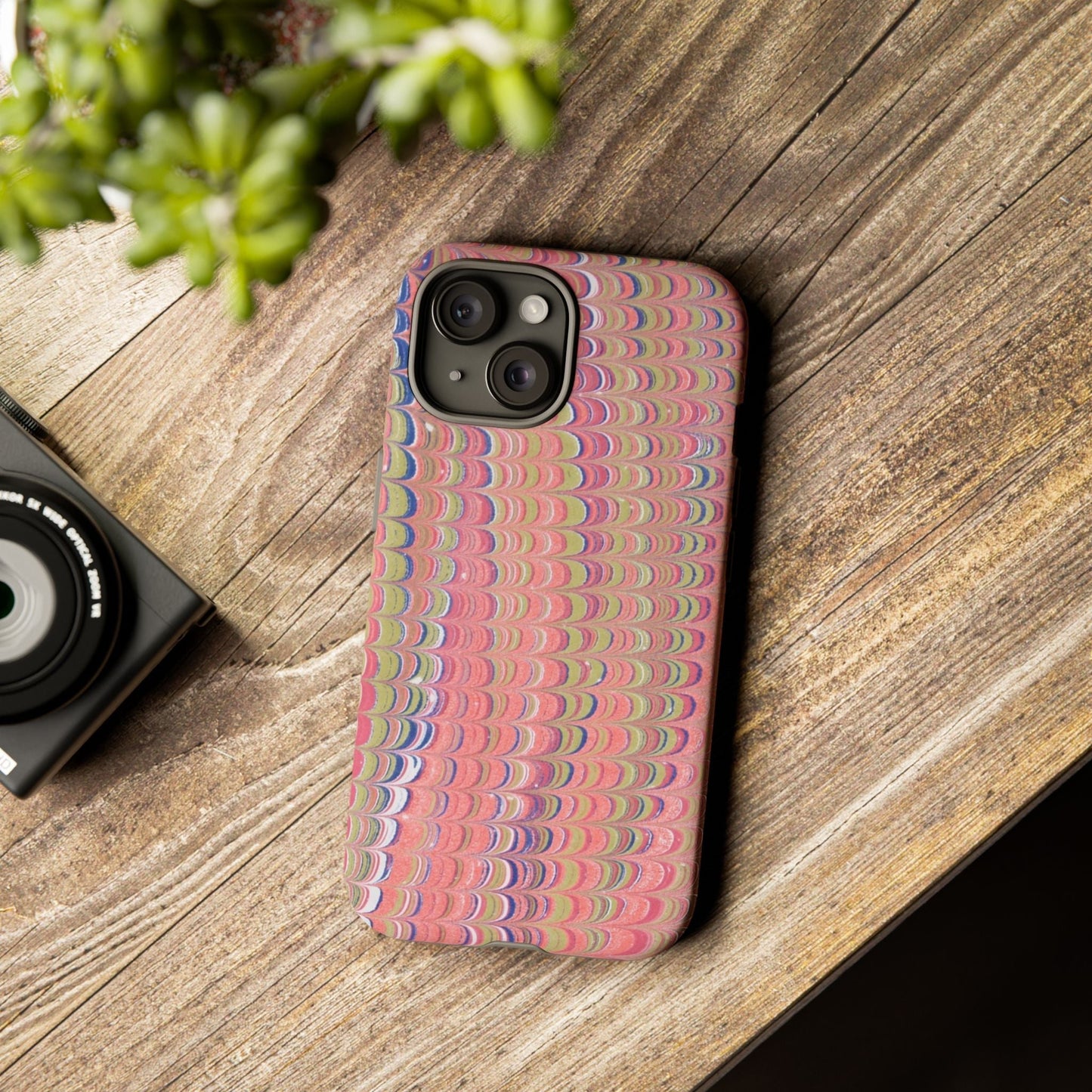 Pink Pastels Feather Marbled Vintage Design iPhone 16 + Samsung + Apple + Google - 2 finishes