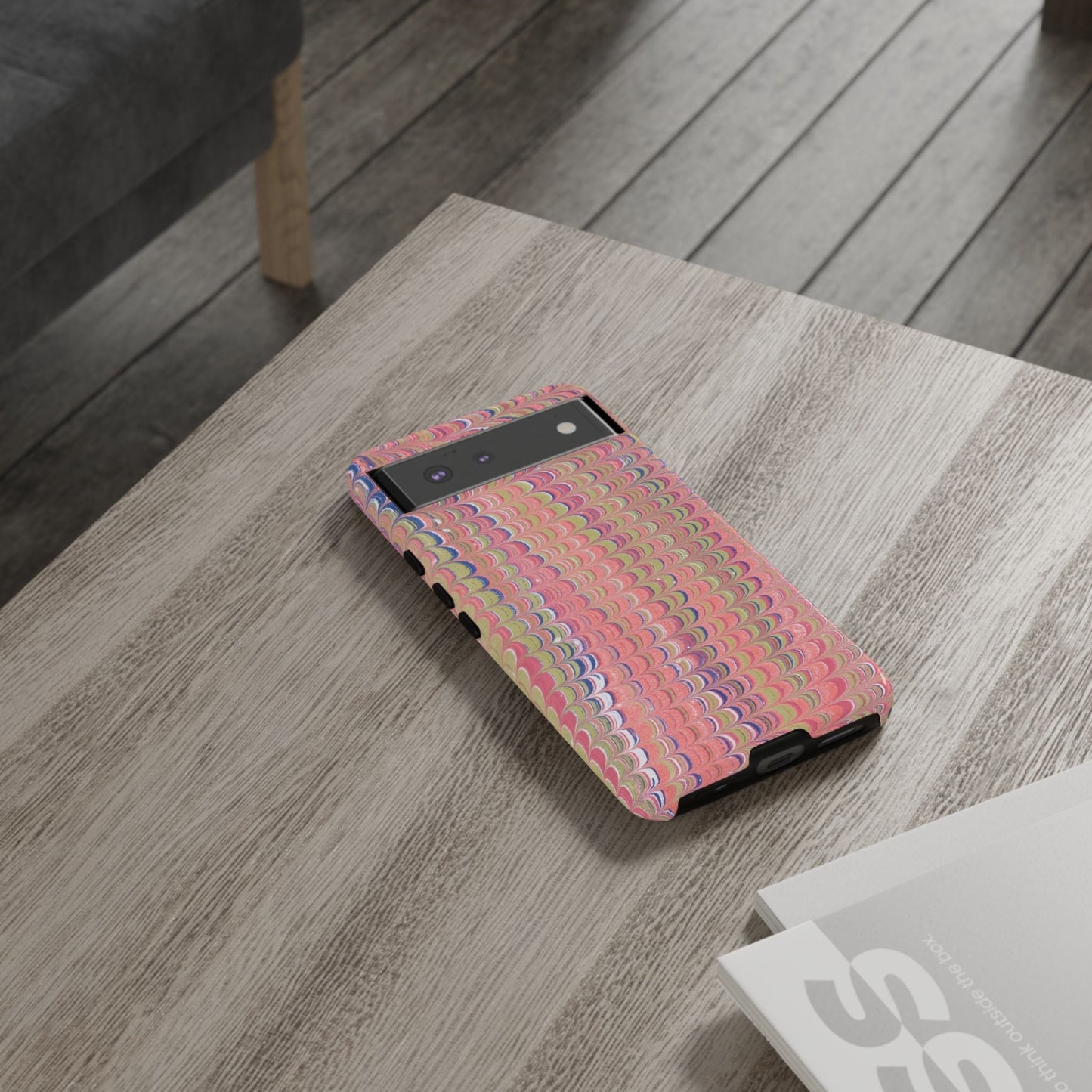Pink Pastels Feather Marbled Vintage Design iPhone 16 + Samsung + Apple + Google - 2 finishes