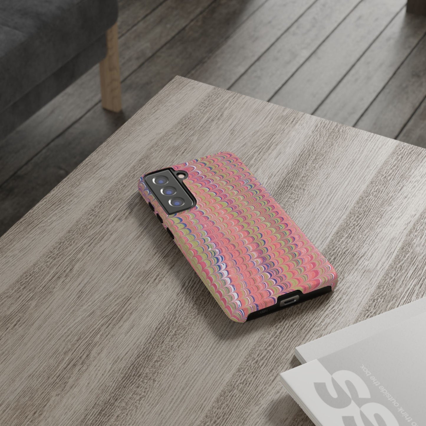 Pink Pastels Feather Marbled Vintage Design iPhone 16 + Samsung + Apple + Google - 2 finishes