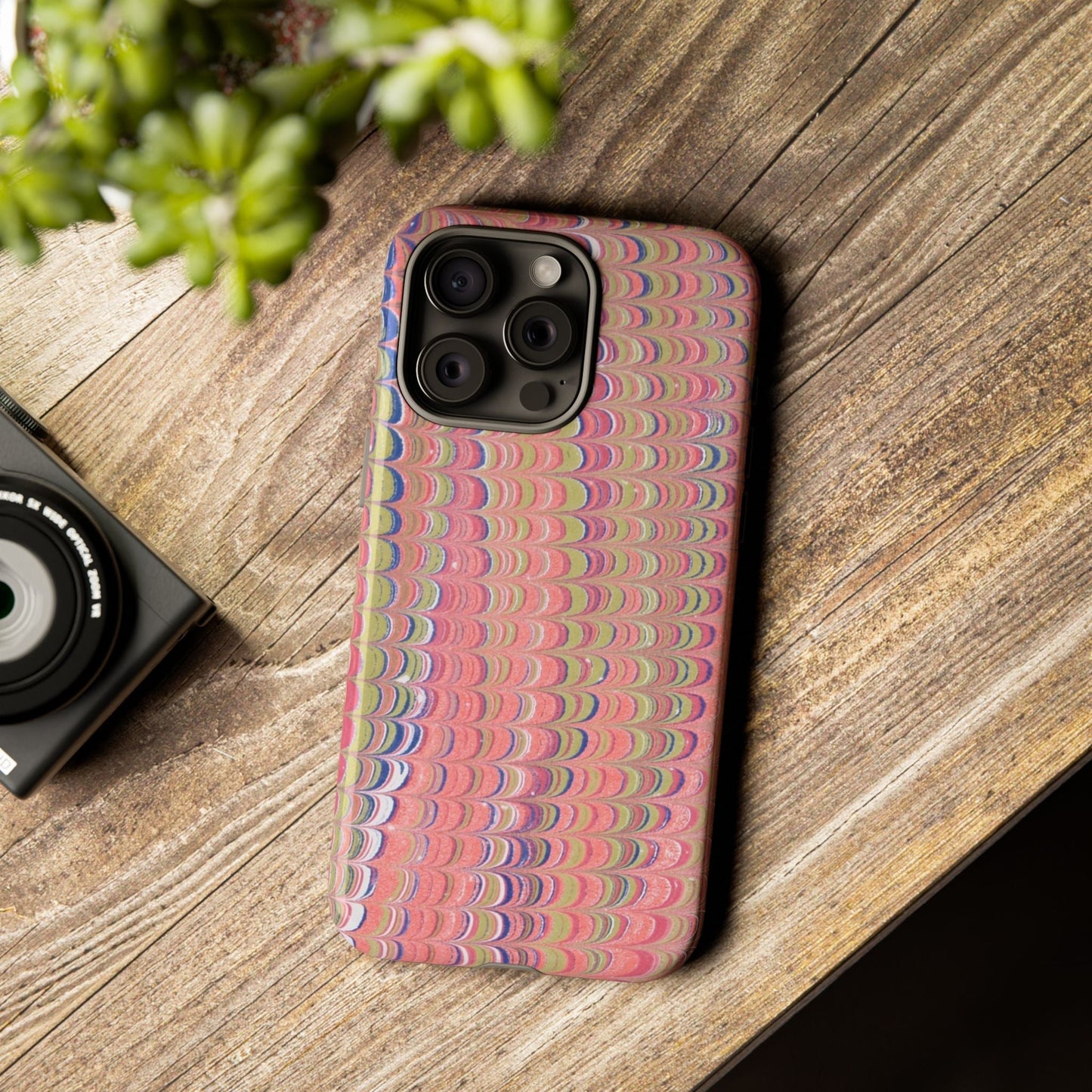 Pink Pastels Feather Marbled Vintage Design iPhone 16 + Samsung + Apple + Google - 2 finishes
