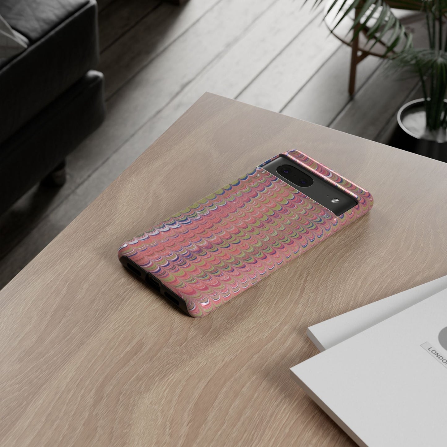 Pink Pastels Feather Marbled Vintage Design iPhone 16 + Samsung + Apple + Google - 2 finishes